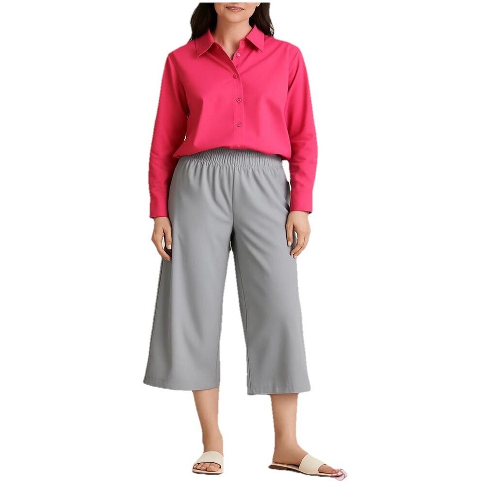 Zac & Rachel Light Gray Cropped Elastic Waist Dress Trousers Back Pockets XL